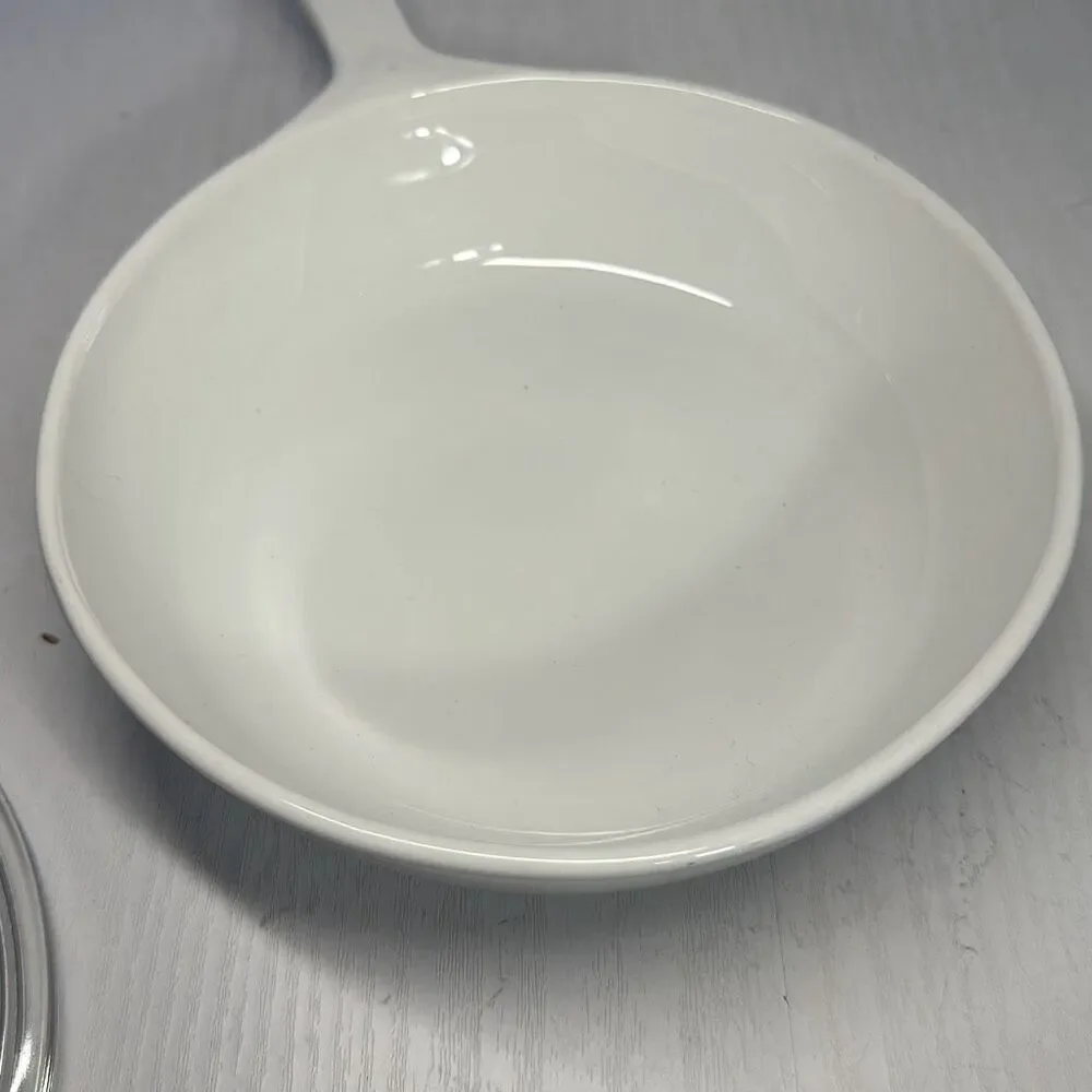 Vintage Corning Ware Plain White MW-83-B Browning Dish Pan with Lid‎ P83C Footed